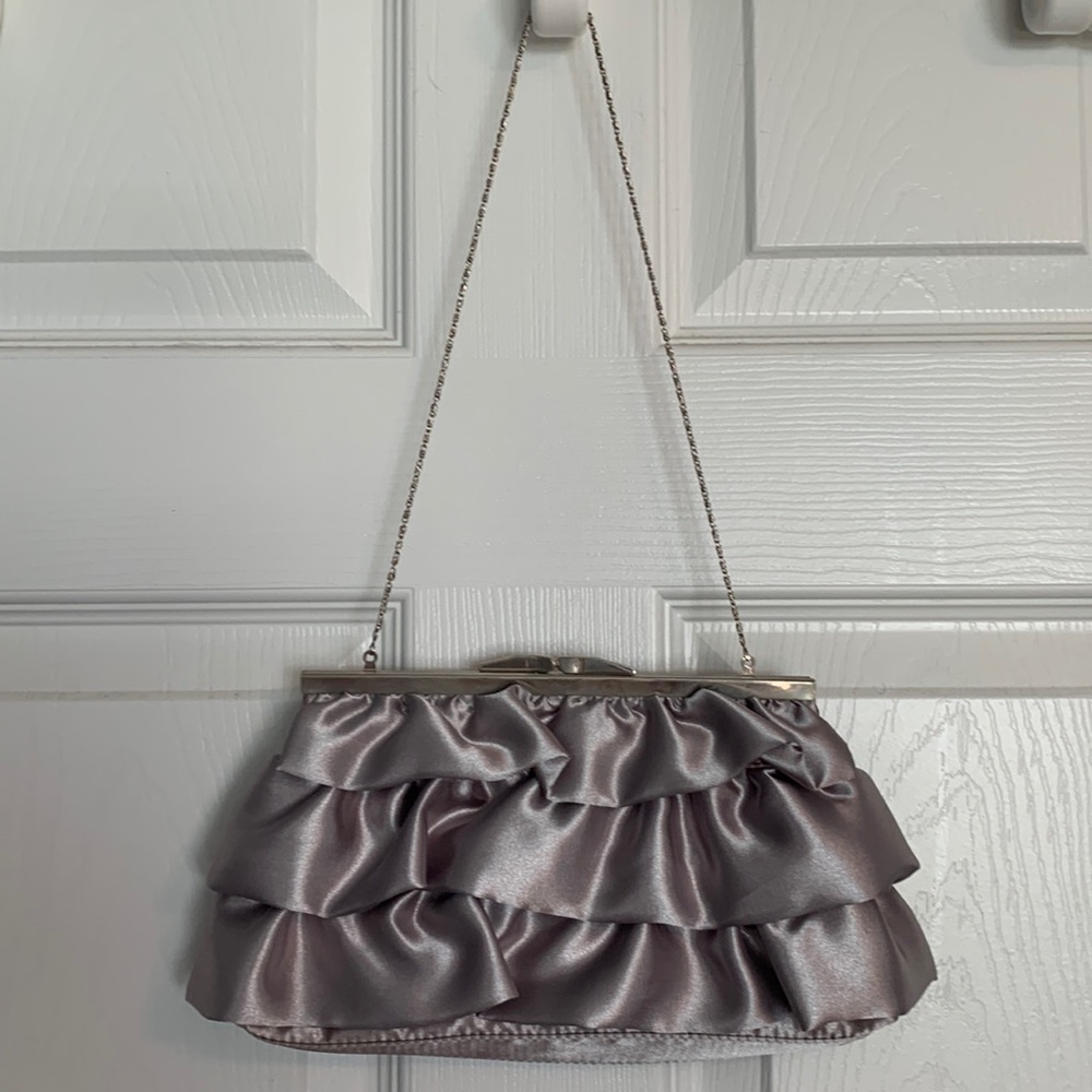 Silver Ruffle Purse Handbag Clutch Formal Prom Wedding Charlotte Russe